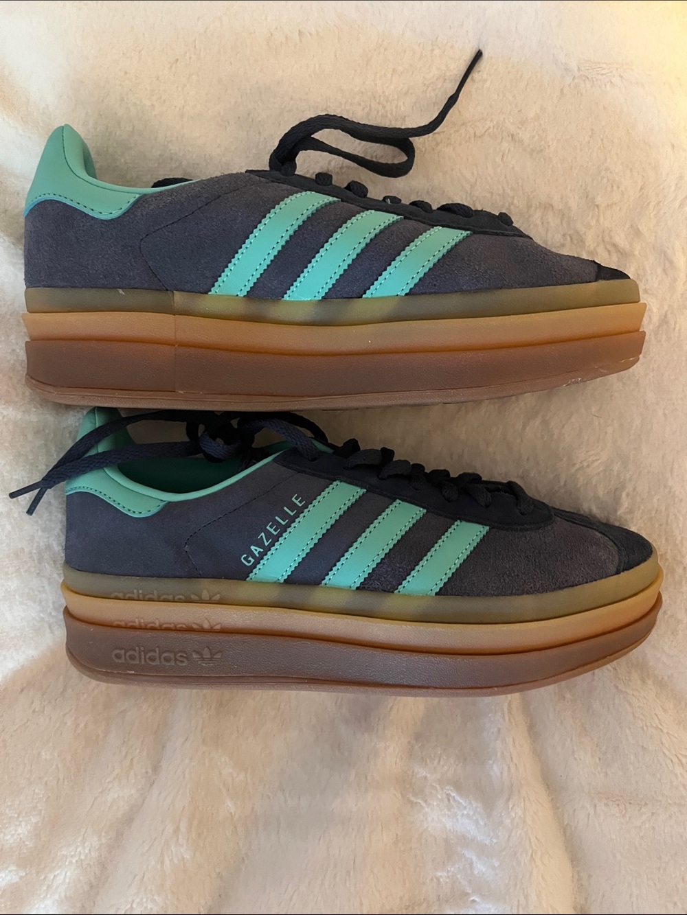 adidas Gazelle Platform Sneakers in Teal and Gray Suede